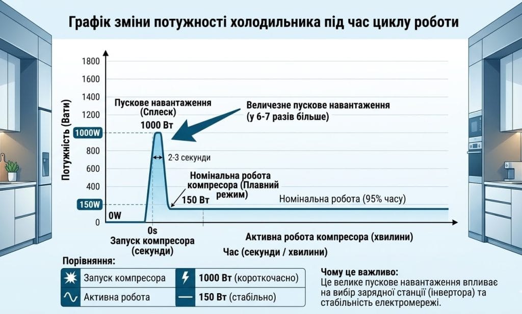 графік зміни потужності холодильника