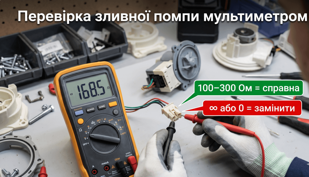 Electrolux i20 помпа діагностика мультиметром — перевірка опір зливна помпа норма заміна