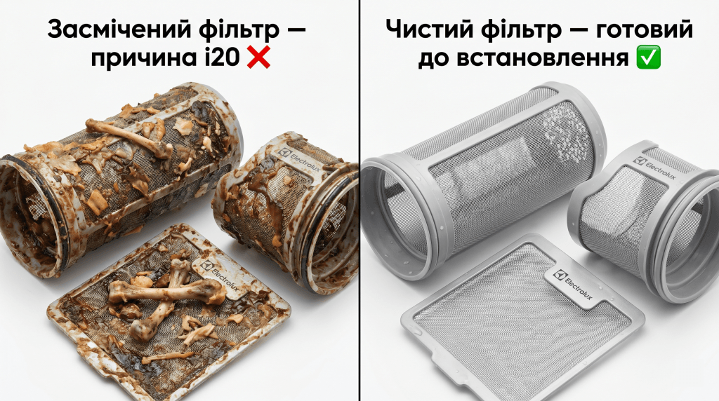 Electrolux i20 фільтр сітка засмічена як почистити — брудний і чистий фільтр посудомийна порівняння
