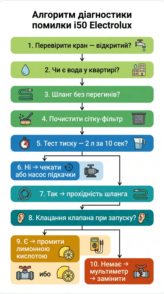 як скинути помилку i50 Electrolux пральна машина — покроковий алгоритм діагностики кран фільтр клапан
