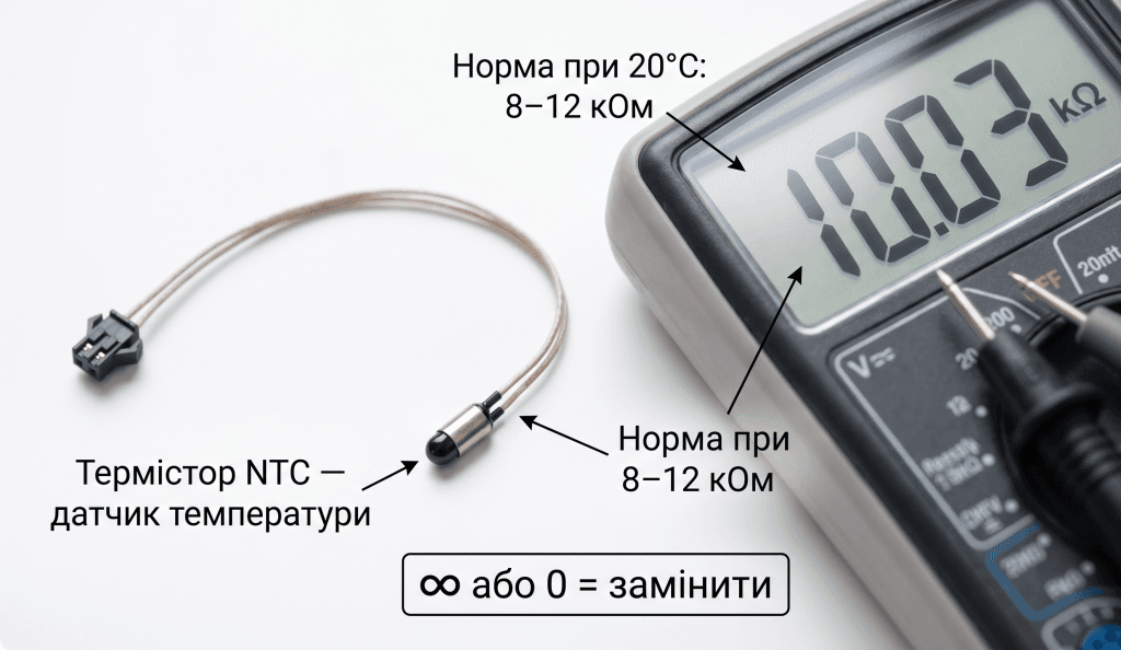 помилка i60 Electrolux термістор NTC діагностика — датчик температури мультиметр перевірка норма