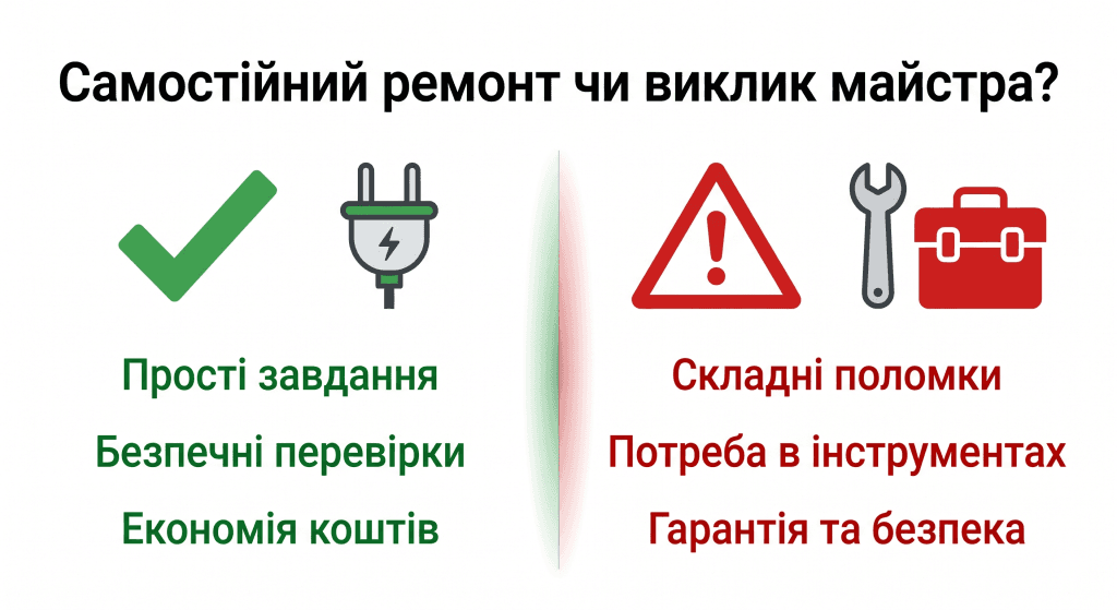 Інфографіка: коли можливий самостійний ремонт холодильника Samsung, а коли потрібно обов'язково викликати майстра.