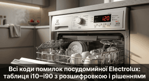 всі коди помилок посудомийної машини Electrolux — дисплей показує код помилки таблиця розшифровка