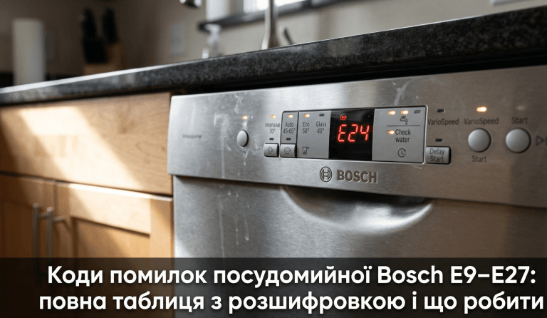 всі коди помилок посудомийної машини Bosch таблиця — панель керування індикатори помилка код