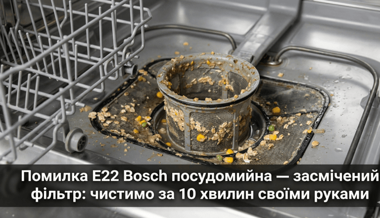 помилка E22 посудомийна машина Bosch що означає — засмічений фільтр залишки їжі дно камери