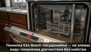 помилка E24 посудомийна машина Bosch що означає — вода залишилась після циклу дисплей E24
