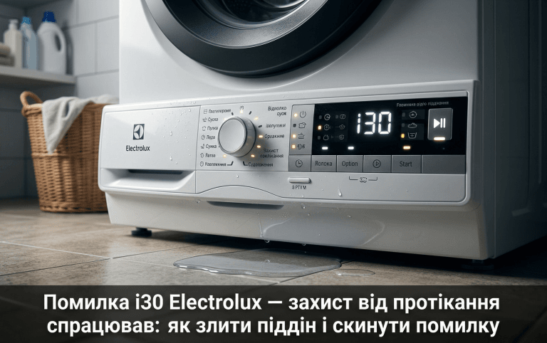 помилка i30 пральна машина Electrolux що означає — всі індикатори моргають захист від протікання