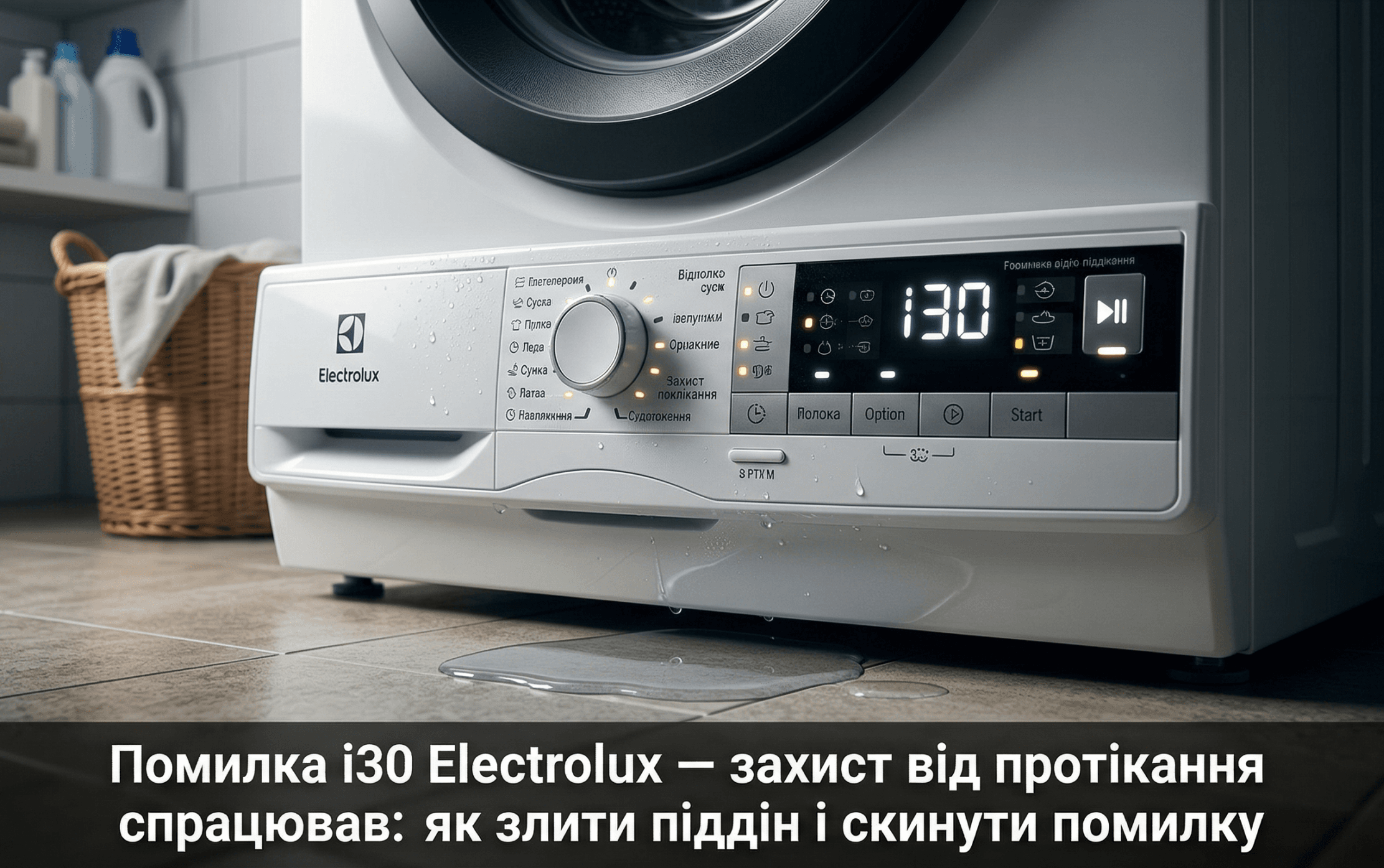 помилка i30 пральна машина Electrolux що означає — всі індикатори моргають захист від протікання