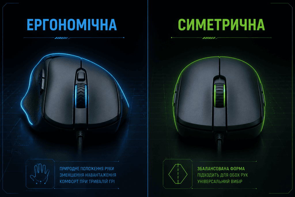 ергономічна чи симетрична миша порівняння форм