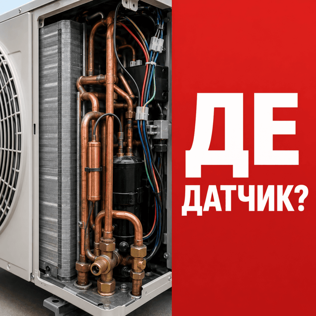 Схема розташування датчика температури під верхньою кришкою зовнішнього блоку спліт-системи Gree.