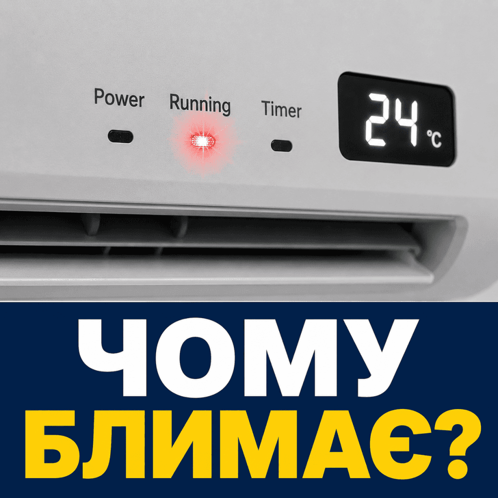 Блимання світлодіодного індикатора на панелі кондиціонера Грі, що вказує на помилку системи.