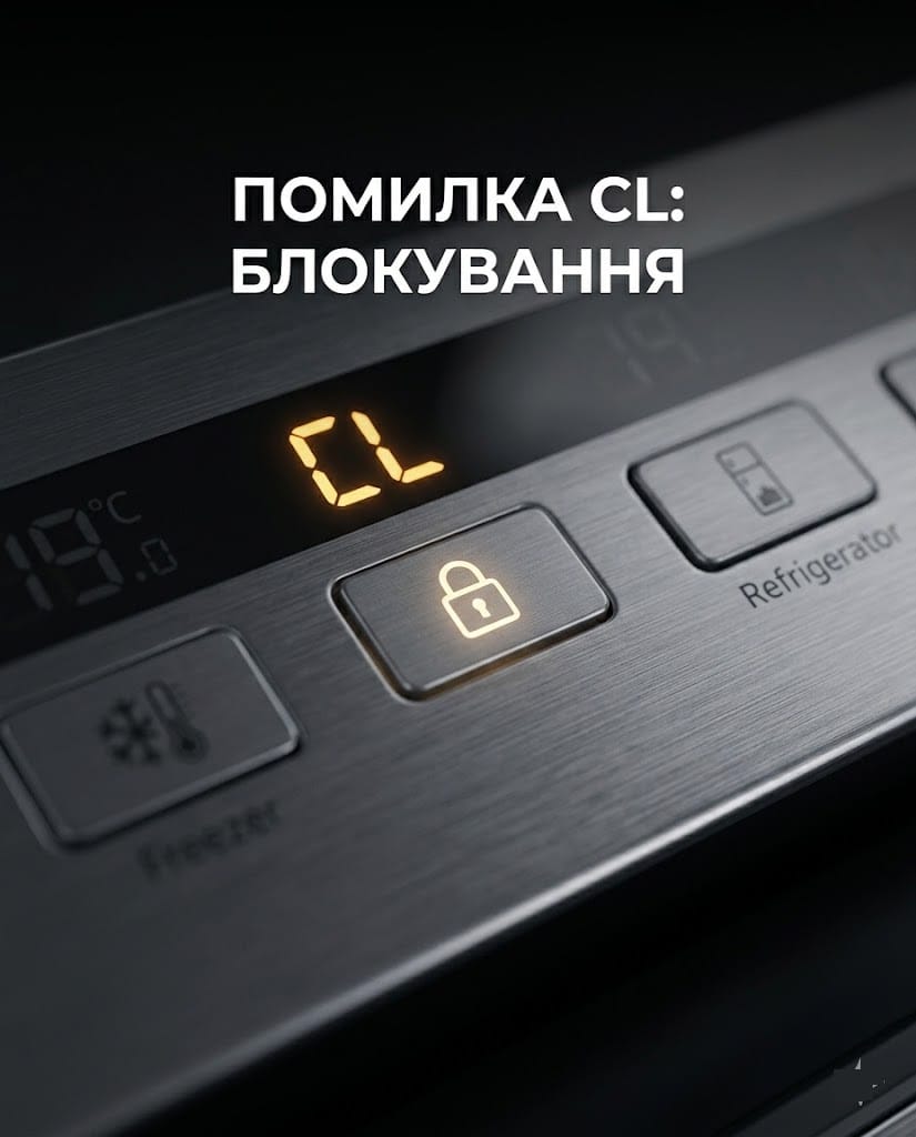 Близький план кнопок панелі керування LG з акцентом на символ замка та напис CL.
