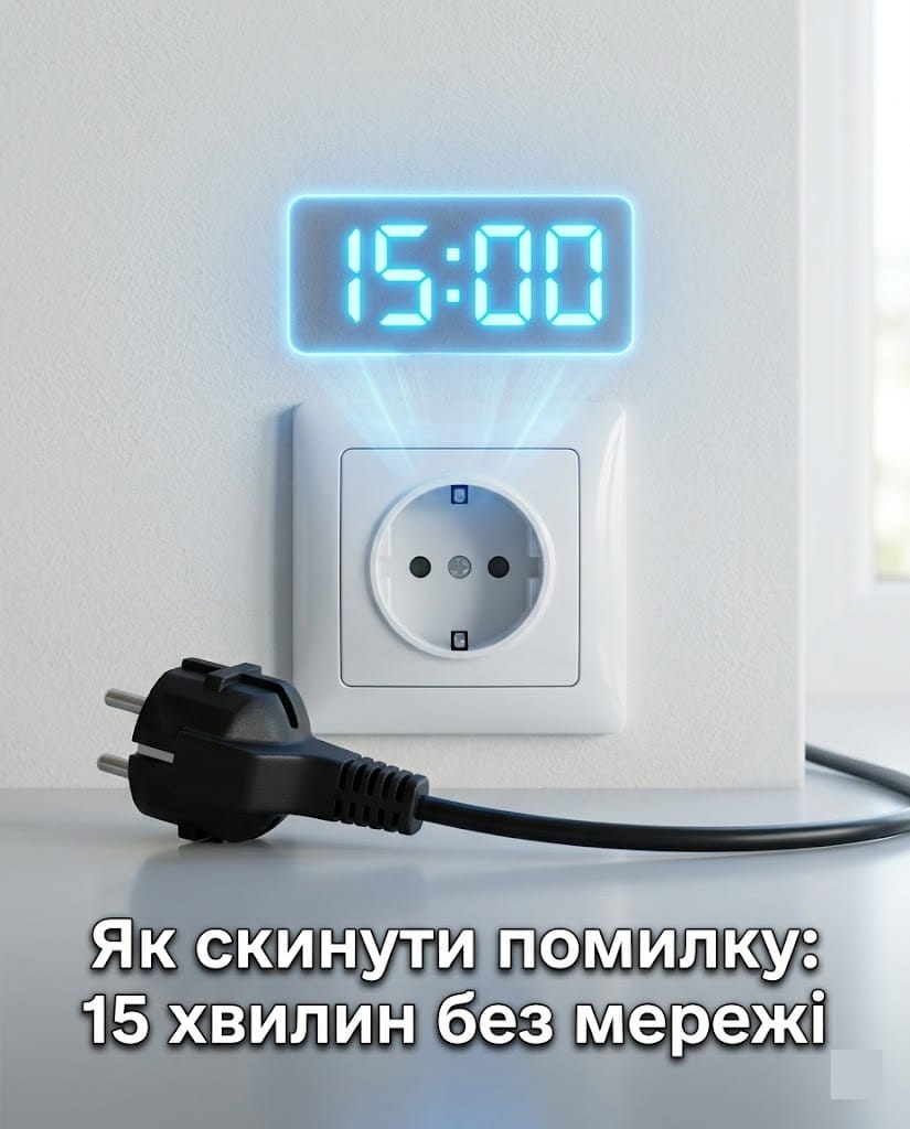 Покрокова інструкція скидання помилки PC: відключення вилки холодильника від електромережі на 15 хвилин.