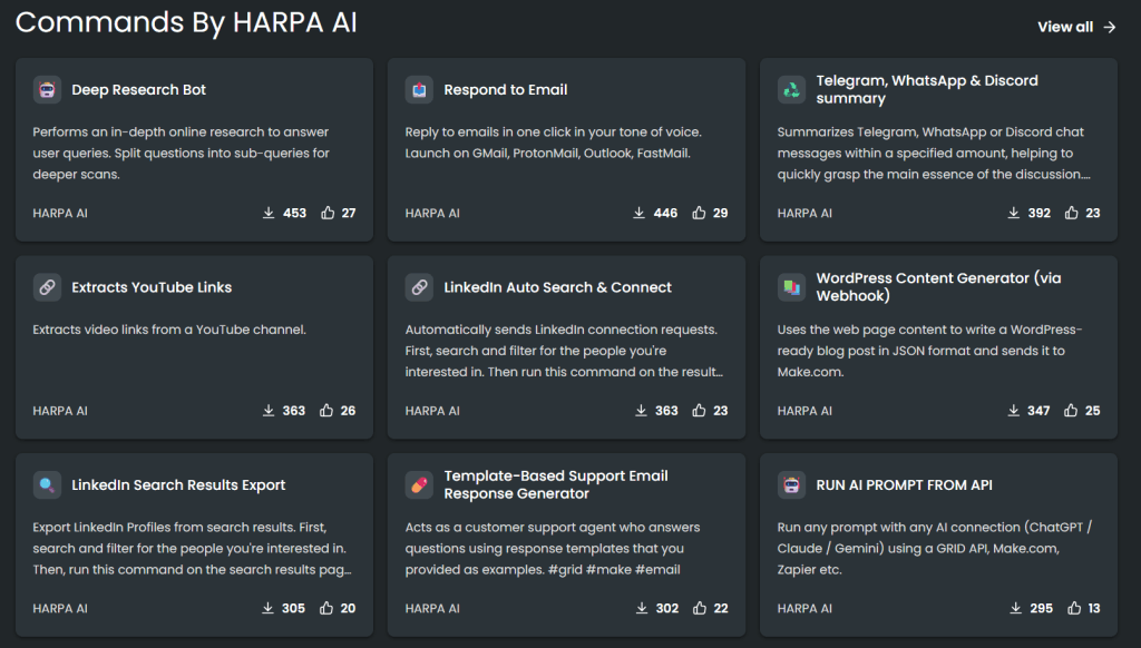 Commands By HARPA AI
