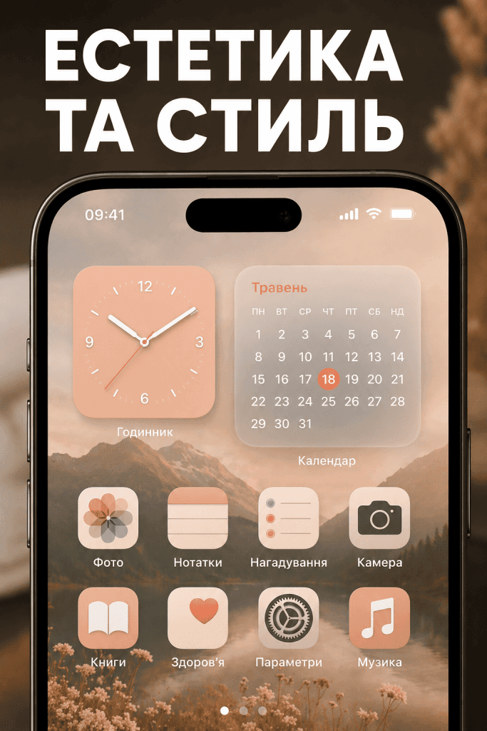 Естетичні віджети на робочий стіл iPhone з мінімалістичним календарем і годинником